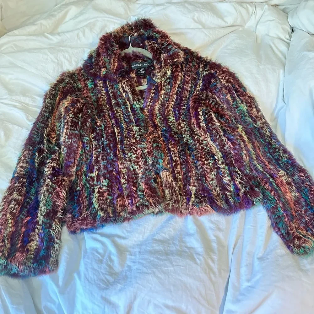 NWOT Adrienne Landau Multicolor Rabbit Fur Coat